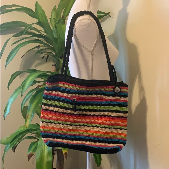 Multi-colored striped crochet shoulder bag - Picture 2 of 3